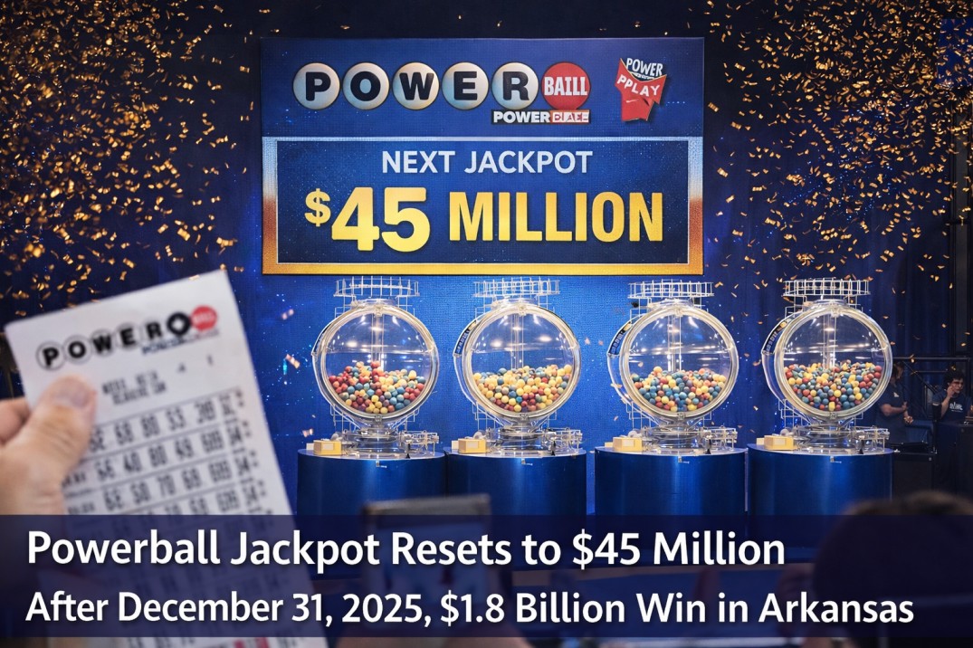 Powerball Jackpot Resets to $45 Million After December 31, 2025, $1.8 Billion Win in Arkansas