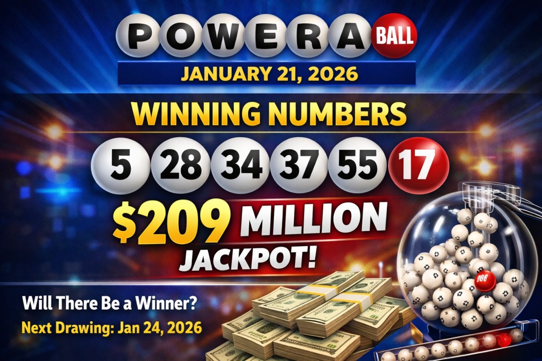 Powerball Winning Lottery Numbers for Wednesday, January 21, 2026 Announced as Jackpot Touches $209 Million