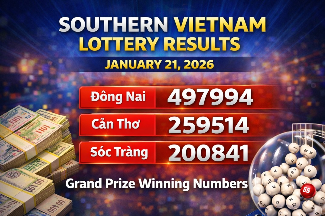 Southern Vietnam Lottery Results: Đồng Nai, Cần Thơ, Sóc Trăng Winning Numbers for January 21, 2026