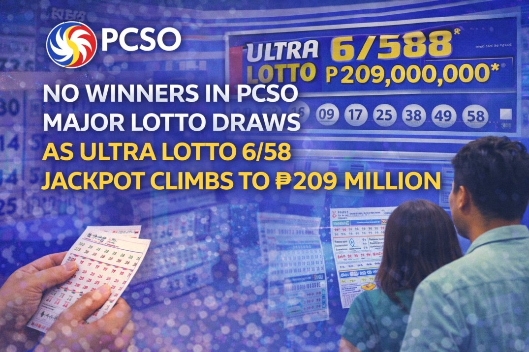 No Winners in PCSO Major Lotto Draws as Ultra Lotto 6/58 Jackpot Climbs to ₱209 Million
