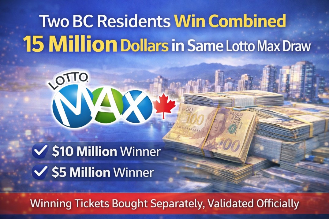 Canada Lottery News: Two British Columbia Residents Win Combined 15 Million Dollars in Same Lotto Max Draw