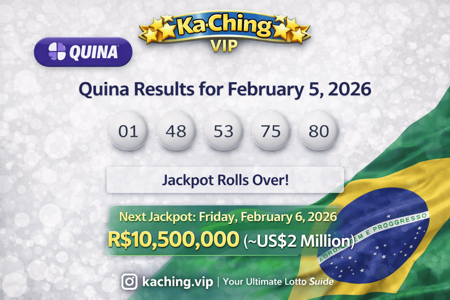 Brazil’s Quina Lottery Results: Winning Numbers Drawn on February 5, 2026 as Jackpot Climbs Again