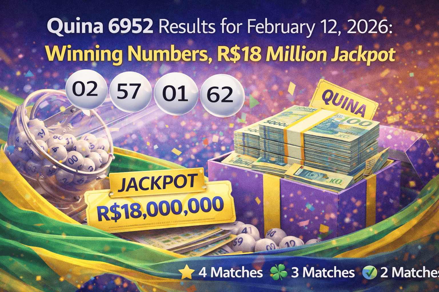 Brazil Quina 6952 Lottery Results for February 12, 2026: Winning Numbers Released