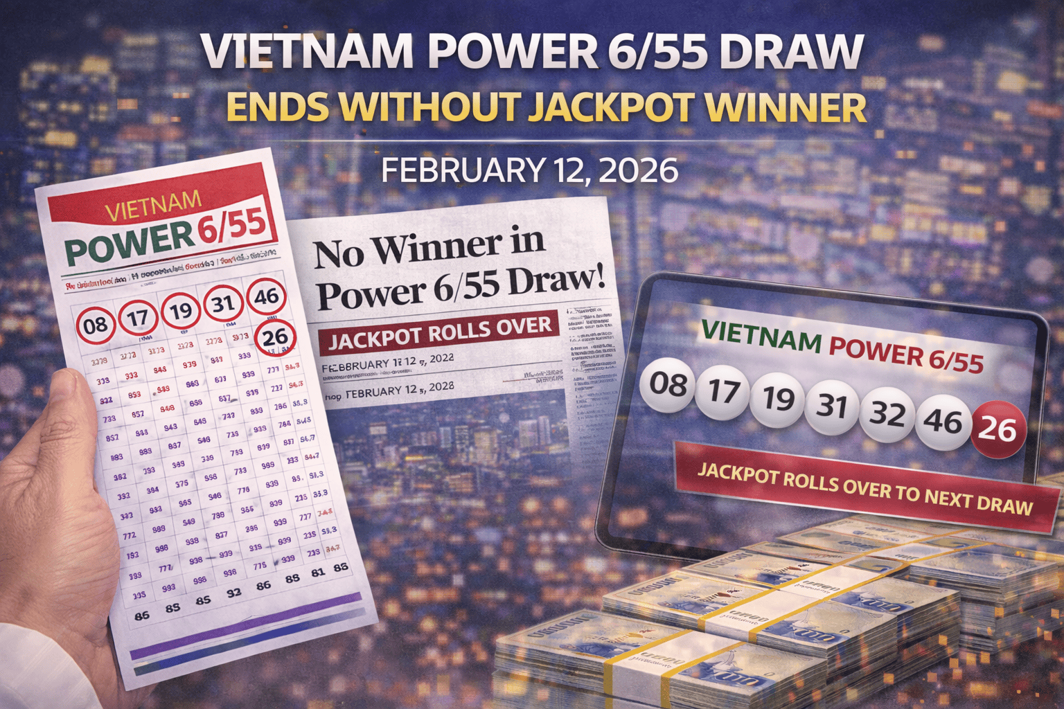 Vietnam Power 6/55 Lottery Draw on February 12, 2026 Ends Without Jackpot Winner