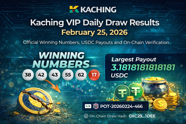 Kaching VIP Draw Results Today – February 25, 2026: Official Winning Numbers and USDC Payouts