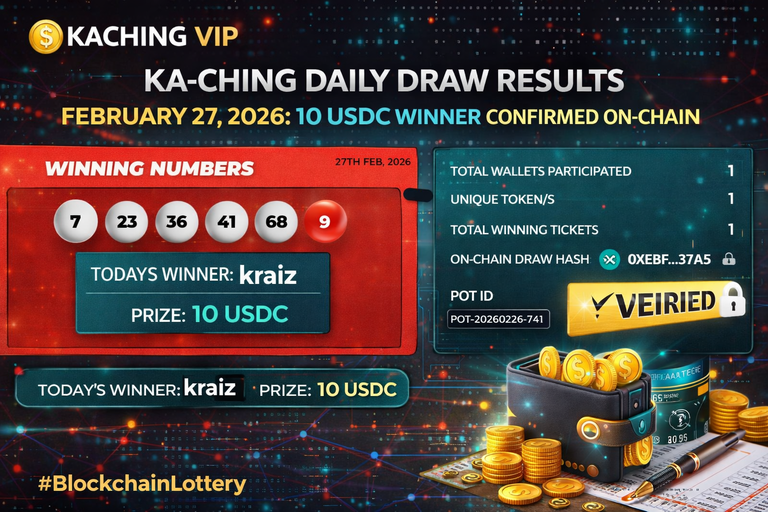 KACHING Daily Draw Results (Feb 27, 2026): 10 USDC Winner Announced