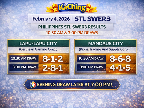 Philippines PCSO STL Swer3 Draw Results for February 4, 2026 Released