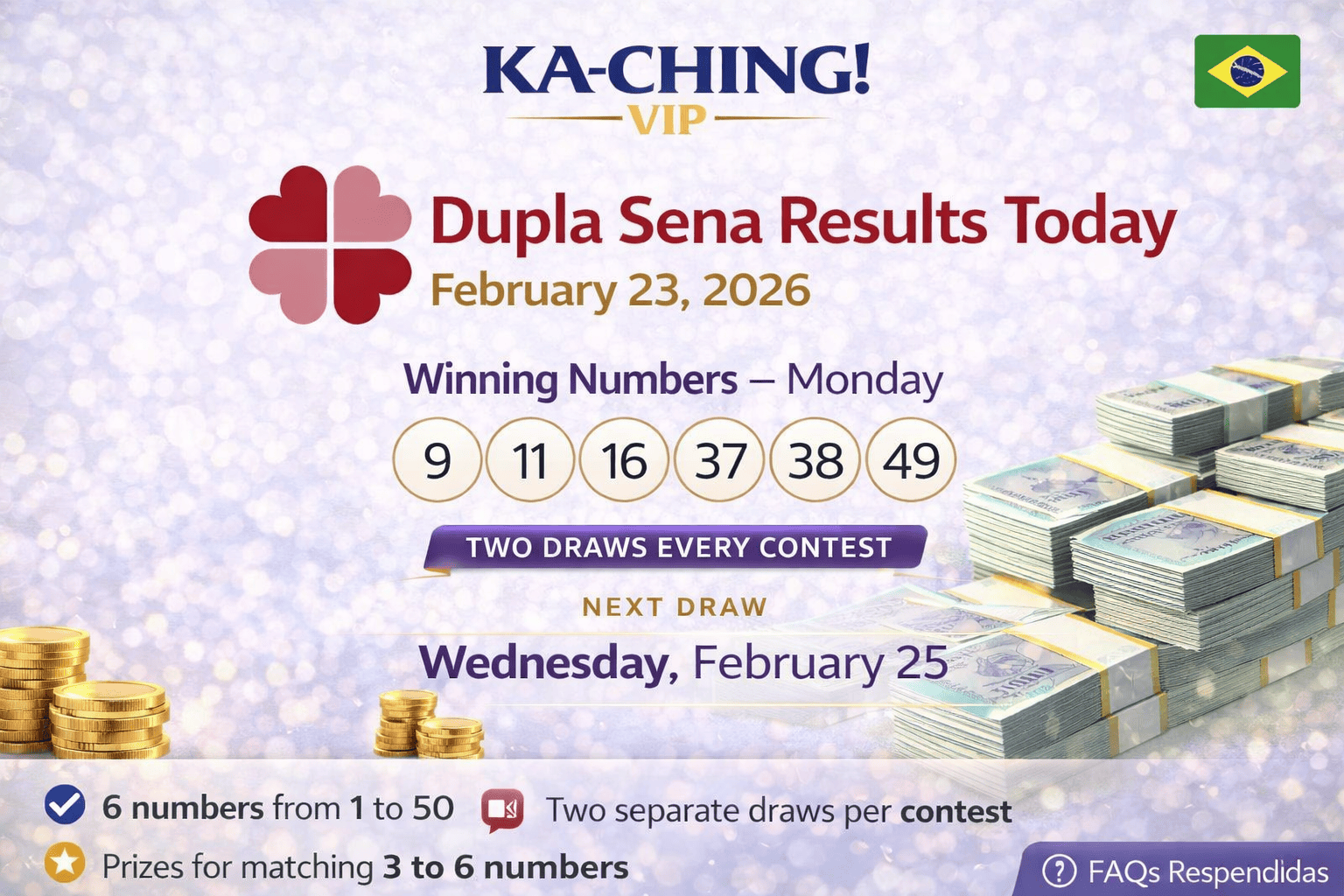 Brazil Dupla Sena Results Today, February 23, 2026: Winning Numbers and Next Draw Update