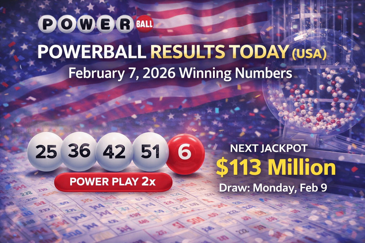USA Powerball Lottery Results Today: February 7, 2026 Winning Numbers and Next Draw Jackpot