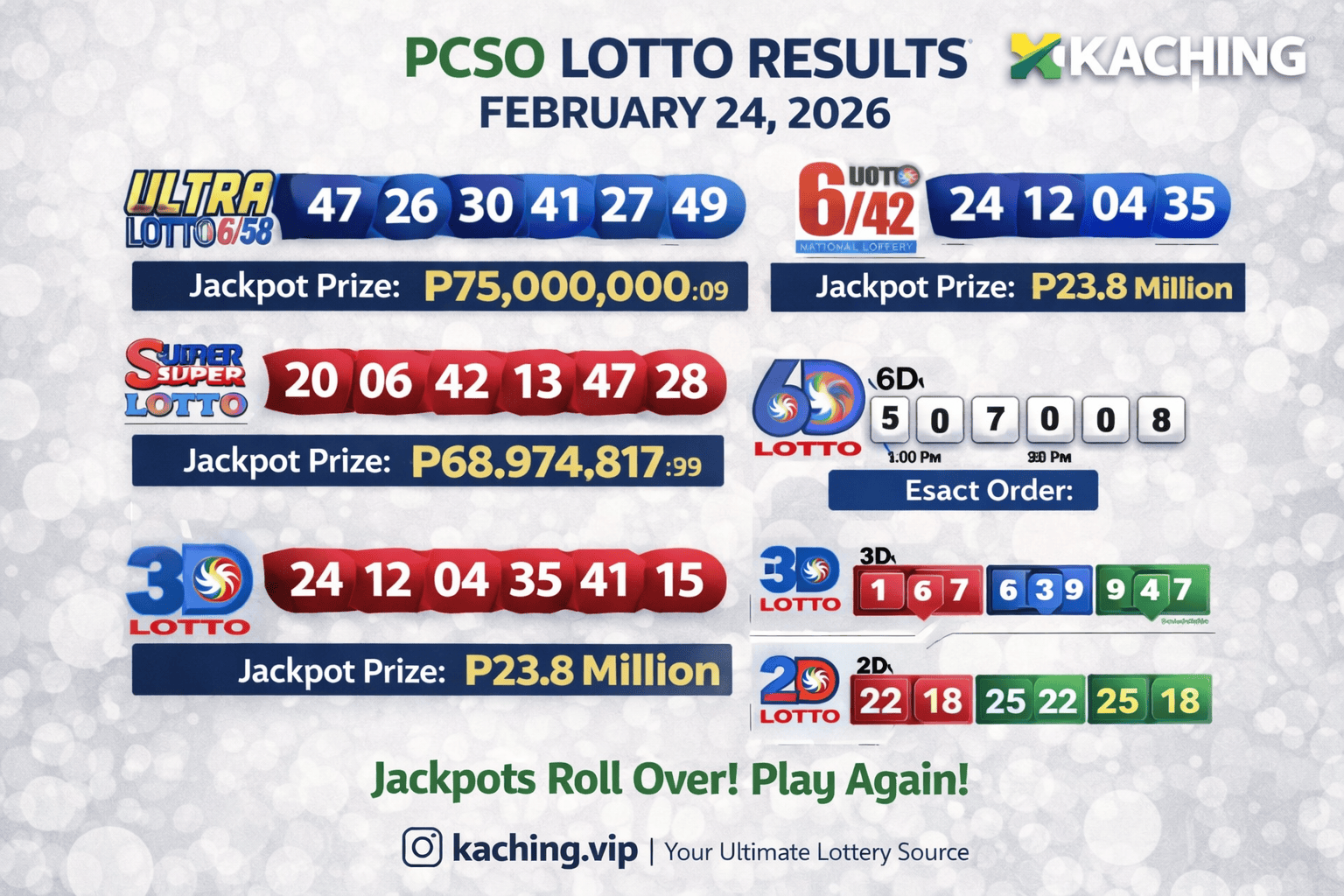Philippine PCSO Lotto Results Today, February 24, 2026: Winning Numbers and Jackpot Rollovers