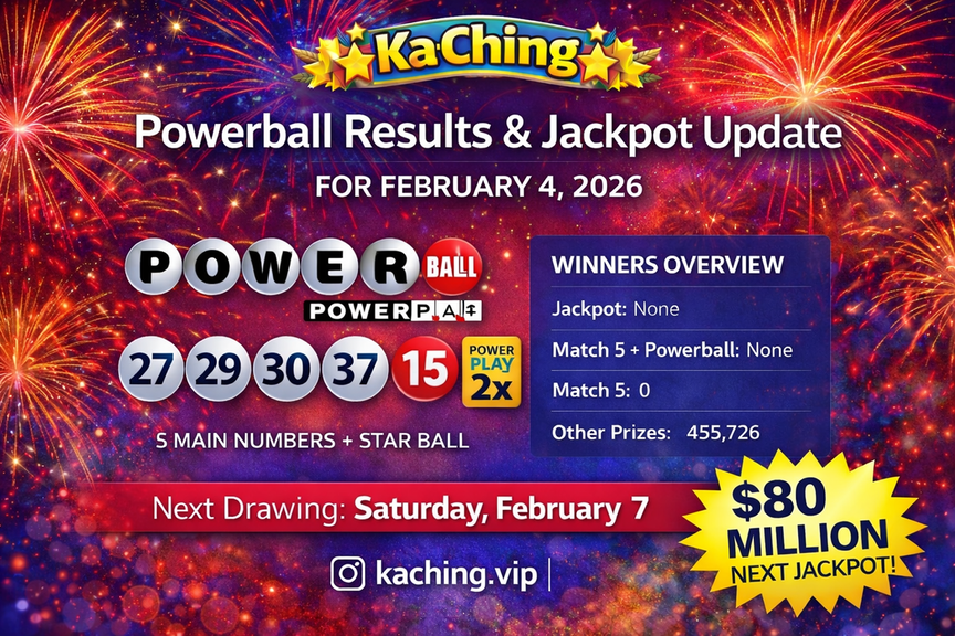 US Powerball Lottery Results for February 4, 2026: Winning Numbers Released as Jackpot Reaches $80 Million