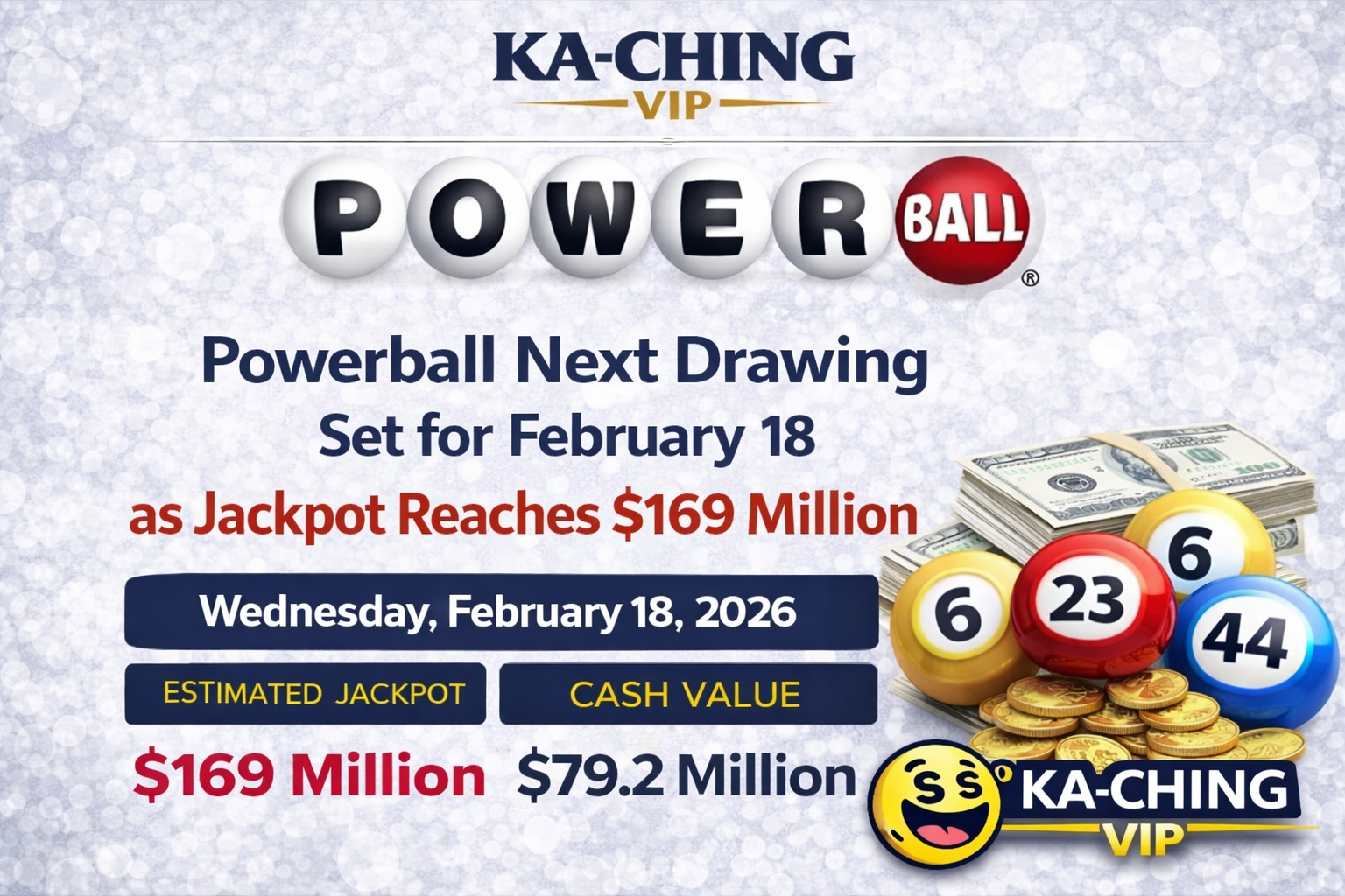 U.S. Powerball Jackpot Hits $169 Million for February 18 Drawing