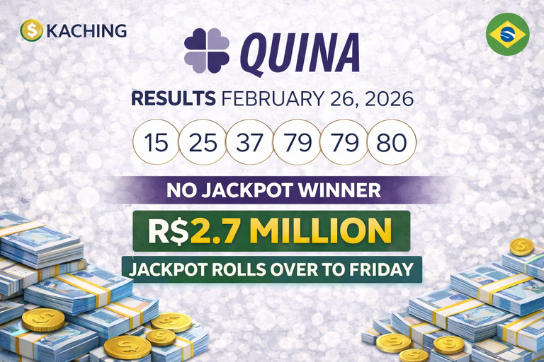 Brazil Quina Winning Numbers Today (26/02/2026) – Jackpot Prize Reachesto 2.7M