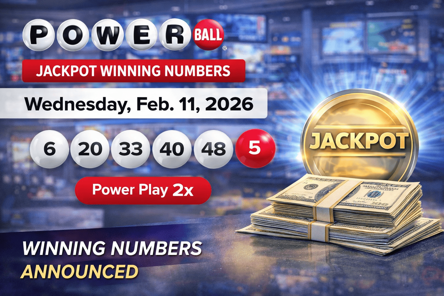 US Powerball Lottery Results Announced for February 11, 2026: Powerball, Lotto America and 2by2 Numbers Released