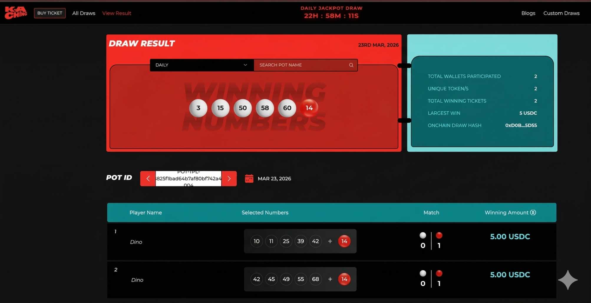 Kaching Lottery Results March 23 2026:See Winning Numbers and Winners List Today