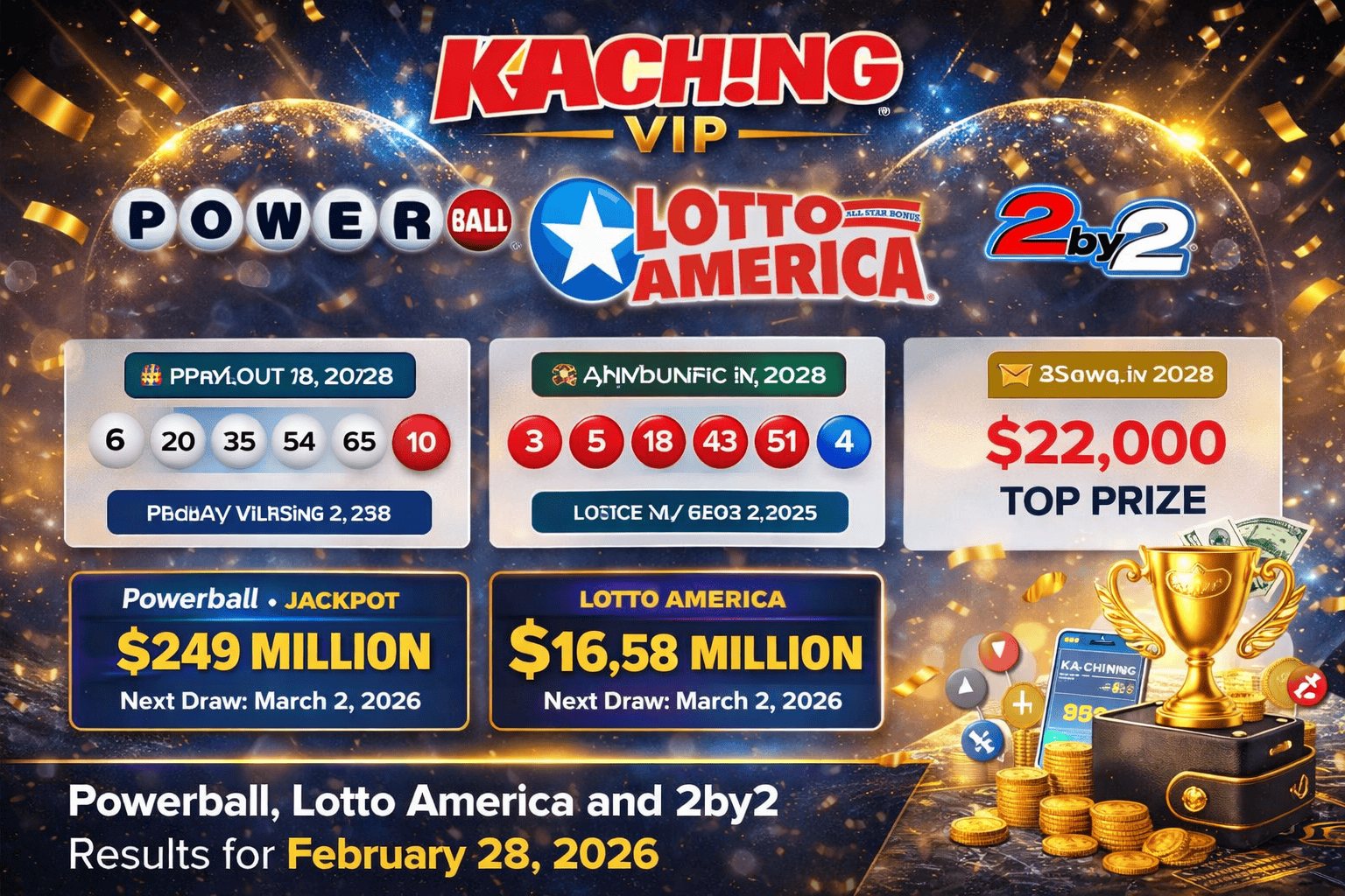 US Powerball Soars to $249M After Feb 28 Draw: Full Results for Lotto America & 2by2 Announced