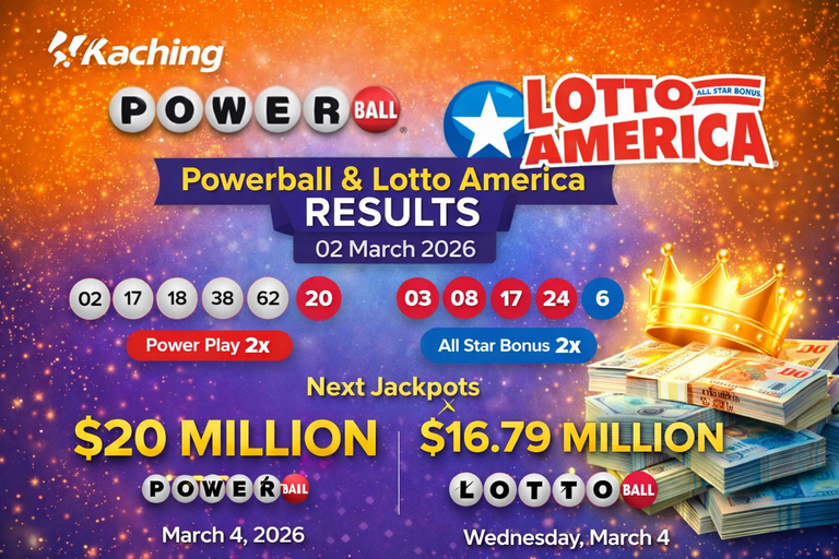 US Powerball and Lotto America March 2, 2026: Winning Numbers Revealed