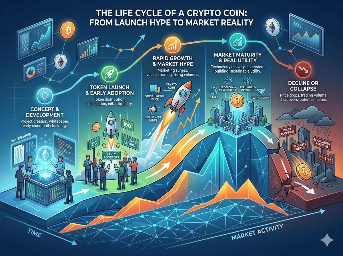 The Life Cycle of a Crypto Coins: From Launch Hype to Market Reality