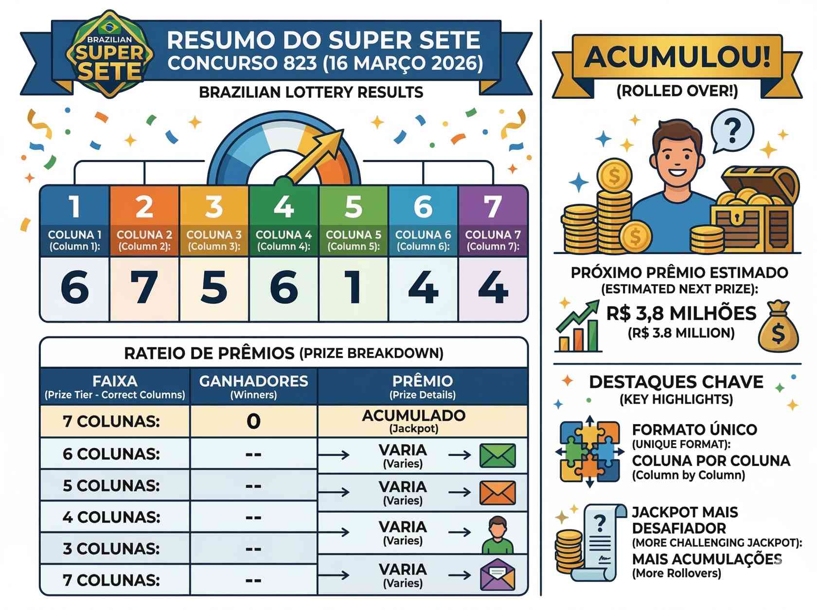 Super Sete 823 Today Results Released; Check the winning numbers and Jackpot Details