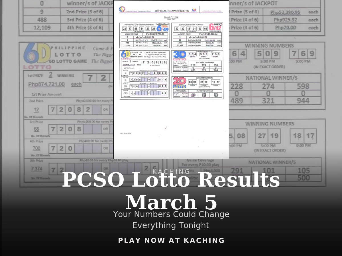 Philippines PCSO Lottery Results: March 5, 6/42 Jackpot Winner Announced
